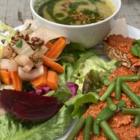  Lunch board: soup & salad of the day, sandwich with muhamarra. So flavorful, the bread was so yum  at De Moestuin in Utrecht
