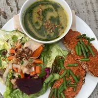  Lunch board: soup & salad of the day, sandwich with muhamarra. So flavorful, the bread was so yum  at De Moestuin in Utrecht
