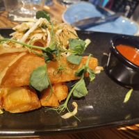 Yuca frita - roasted baby potatoes w/ spicey red sauce & pickled cabbage (Vegan) at Sangria in Galway