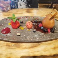 Poached pear w/ sorbet (Vegan) at Sangria in Galway