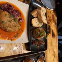 Smoked Aubergine with Hummus and Garlic Bread Dobladas  at Sangria in Galway