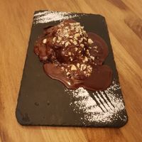 vegan Chocolate Lava Cake called ' Vesuvio' at A GoGò Pizzabar in Mallorca