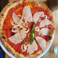 Vegan Margherita + mortadella at A GoGò Pizzabar in Mallorca