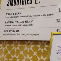 Smoothie menu at Motek Café in Miami