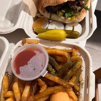 Za’atar fries & Sabich eggplant sandwich  at Motek Café in Miami