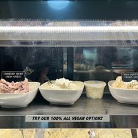 A variety of tofu cream cheese. at Smith Street Bagels in Brooklyn