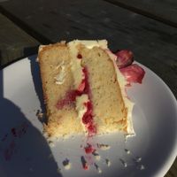Lemon cake, not vegan at Flint Barn Cafe in Midhurst