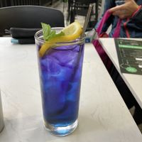 Pea tea! The lemon’s acidity makes it slowly change colour to pinkish-purple. Unless you’re thirsty and drink it all really fast at Root Vegan - 本原純素 in Hong Kong Island