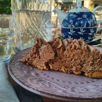 Very tasty vegan cake Florentin. Does have honey in ingridients. at Alchemist Hotel Cafe Patisserie in Portaria