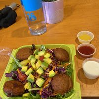 Banana blossom crab cakes with avocado, mixed greens and choice of sauces  at Natuurlik in Boynton Beach