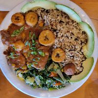 Jackfruit, wild rice, plantains, avacado, and veggies. at Natuurlik in Boynton Beach