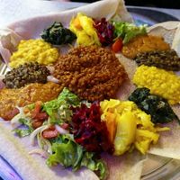 Mesob for 2 people (Vegan plate) at Little Ethiopia in Geneva