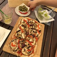 pizza, olives  at Caffe Galeria in Piran