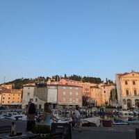 View on the port from outdoor seating at Caffe Galeria in Piran