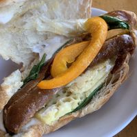 Breakfast sandwich contain half a JustEgg, mayo and some veg  at The Allenby Coffee Bar in Victoria