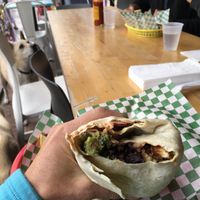 Dog friendly patio and Brussel Sprout burrito! Add guacamole  at POCO in Bisbee