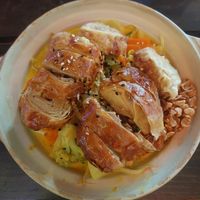 Green lake with vegan duck at Ngon Ngon 1970s in Cologne