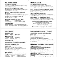 Menu at The Tea Club in Nowra