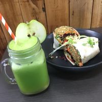 Falafel wrap and fresh juice at The Tea Club in Nowra