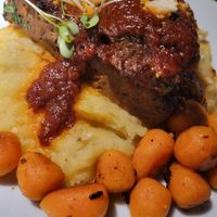 Meatloaf, mashed potatoes, and carrots at The Oasis Santa Rosa Beach in Santa Rosa Beach