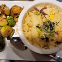 Truffle Mac n Cheese with roasted Brussels Spouts  at The Oasis Santa Rosa Beach in Santa Rosa Beach