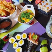 veg tempura, wakame and sushi plate
 at MOON Sushi & Fusion Food Bar in Belgrade