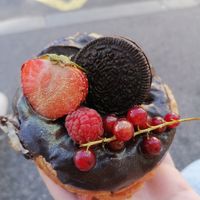 Strawberry filling at Royal Donuts in Salzburg