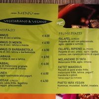 Menu part 1 at Yafa in Ferrara