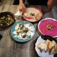 Melanzane di Yafa, Falafel, Moutabbal, beetroot hummus at Yafa in Ferrara