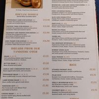 The vegetarian/vegan section of the menu (as of Aug 2021) at Spice Culture in Harrogate