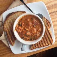 Vegan grilled cheese with soup at New City Cafe & Roastery in Rochester