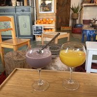 acai smoothie & fresh orange juice   at Roots in Aljezur