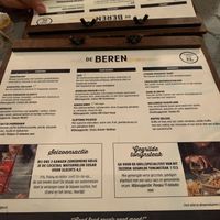 Menu at De Beren in Rotterdam