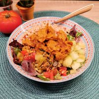 Delicious Vegan Seitan Salad at Coco's Cuisine in Geneva