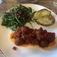 Vegan Meatballs on Sweet Potato Mash with Arugula and Potato at B59 Hotel in Borgarnes