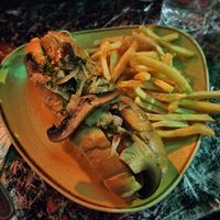 Vegan hot dog and fries at Emma's Diner in Whitby