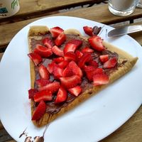 Vegan crepe with vegan chocolate spread and strawberries at Krepart in Crete
