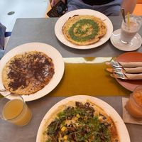 Top: Pannenkoeken Zwolle (vegetarian); Left: Pannenkoeken Haarlem (vegetarian); Bottom: Pannenkoeken Delft (vegan)  at Rond & Heerlijk - Dutch Pancake House in Dresden