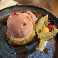 Dessert caramelised pineapple and sorbet  at Kings Head in Richmond