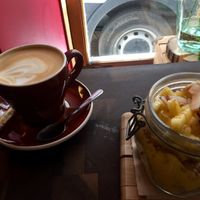 Oat Milk Latte & Chia Bowl for Breakfast at Olive et Gourmando in Montreal