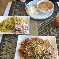 Curry, pineapple fried rice, and pad thai noodles  at Elephant Thai in Colorado Springs