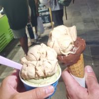 (All Vegan) Pistachio and hazelnut(left) hazelnut and chocolate (right) at Gelato Fantasy - San Giovanni in Venice