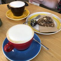 Coffees with almond milk and Wunda pea protein milk. Also some delicious raw snacks. at Butlers Coffee and Kitchen in Burgas