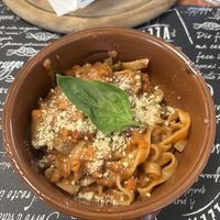 Pasta alla boscaiola (ragù con funghi e fake meat)   at Il Pirata della Piada in Rosate