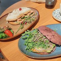 Bread with paté, purple bagel at Bibliotheek Oosterschelde in Goes
