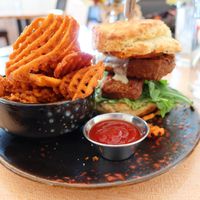 Danny Boy! with country fried tofu and sweet potato fries. at Brunch & Co in Estes Park