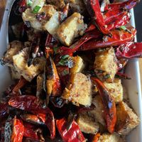 Dry fried tofu with too many chilies (sub tofu for chicken to make this vegan)  at Plenty of Clouds in Seattle