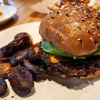 Vegan Double Cheeseburger w/ Fingerling Potatoes. Not sure what made this 'double' but the meal was really good; lighter than expected.  at True Food Kitchen in Annapolis
