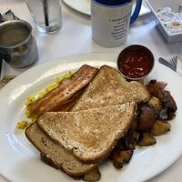 all of this plus 2 giant pancakes for $15! couldn’t eat it all haha  at Donut Villa Diner in Cambridge