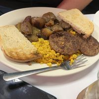The Hungry Vegan with vegan sausagee  at Donut Villa Diner in Cambridge